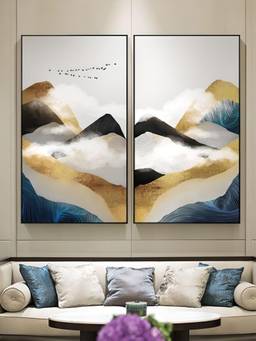 The Handmade Flair - Mountain Landscape Framed Wall Art (Pack of 2)