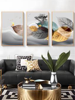 The Handmade Flair - Golden Autumn Framed Wall Art (Pack of 3)