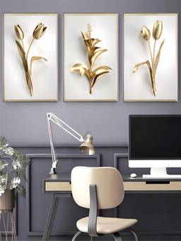 The Handmade Flair - Botanical Floral Minimalist Framed Wall Art (Pack of 3)