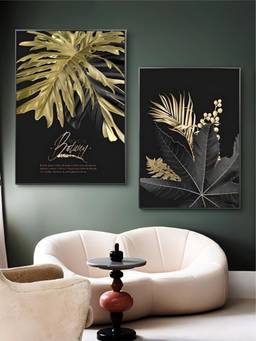 The Handmade Flair - Golden Tropical Framed Wall Art (Pack of 2)
