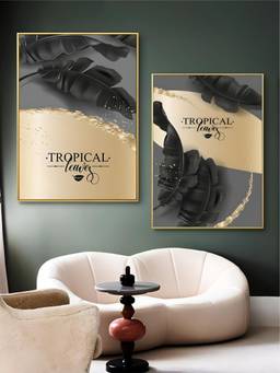 The Handmade Flair - Golden Tropical Framed Wall Art (Pack of 2)