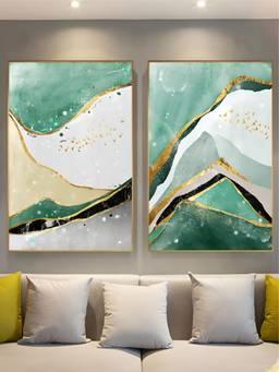 The Handmade Flair - Golden Green Framed Wall Art (Pack of 2)