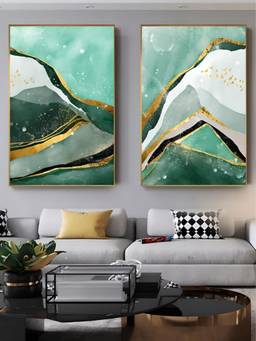 The Handmade Flair - Golden Green Framed Wall Art (Pack of 2)