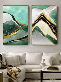The Handmade Flair - Golden Green Framed Wall Art (Pack of 2)