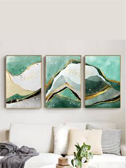 The Handmade Flair - Golden Green Framed Wall Art (Pack of 3)