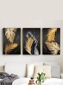 The Handmade Flair - Golden Tropical Framed Wall Art (Pack of 3)