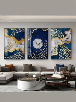 The Handmade Flair - Auspicious Golden Framed Wall Art (Pack of 3)