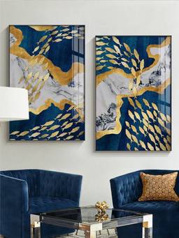 The Handmade Flair - Auspicious Golden Framed Wall Art (Pack of 2)
