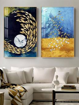 The Handmade Flair - Auspicious Golden Framed Wall Art (Pack of 2)
