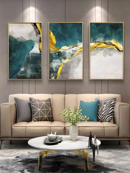 The Handmade Flair - Golden Horizons Framed Wall Art (Pack of 3)