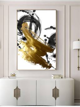 The Handmade Flair - Golden Swirls Framed Wall Art