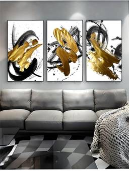 The Handmade Flair - Golden Swirls Framed Wall Art (Pack of 3)
