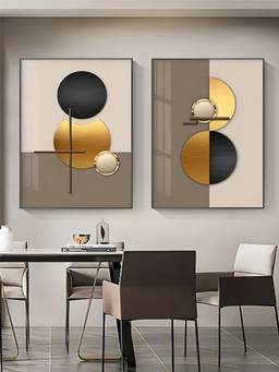 The Handmade Flair - Aesthetics Golden Framed Wall Art (Pack of 2)