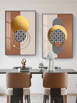 The Handmade Flair - Aesthetics Golden Framed Wall Art (Pack of 2)