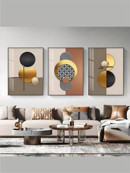 The Handmade Flair - Aesthetics Golden Framed Wall Art (Pack of 3)