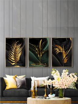 The Handmade Flair - Green Golden Framed Wall Art (Pack of 3) (70x50 cm)