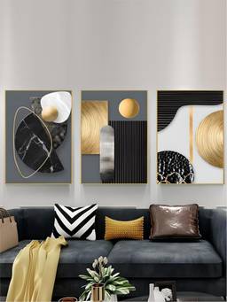 The Handmade Flair - Aesthetics Golden Framed Wall Art (Pack of 3)