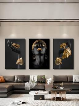 The Handmade Flair - Golden Woman Framed Wall Art (Pack of 3)