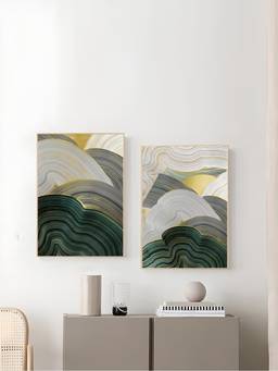 The Handmade Flair - Green Beige Framed Wall Art (Pack of 2)