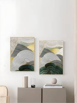 The Handmade Flair - Green Beige Framed Wall Art (Pack of 2)