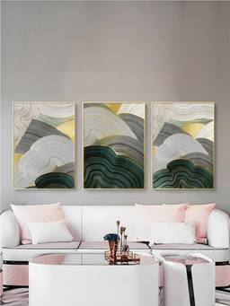 The Handmade Flair - Green Beige Framed Wall Art (Pack of 3)
