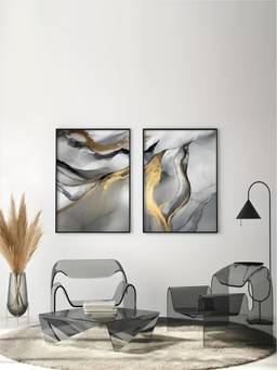 The Handmade Flair - Golden Liquid Framed Wall Art (Pack of 2)