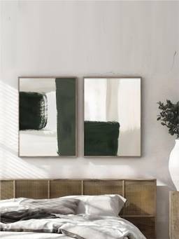 The Handmade Flair - Green Beige Framed Wall Art (Pack of 2)