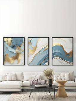 The Handmade Flair - Golden Liquid Framed Wall Art (Pack of 3)