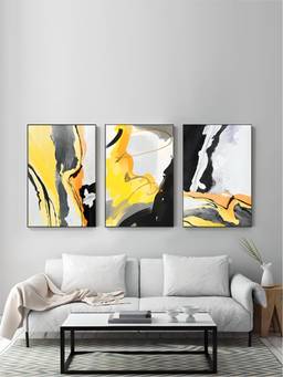The Handmade Flair - Colorful Yellow Framed Wall Art (Pack of 3)