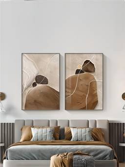 The Handmade Flair - Brown Beige Framed Wall Art (Pack of 2)