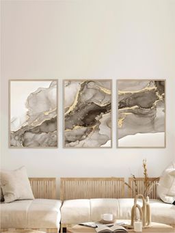 The Handmade Flair - Beige Liquid Framed Wall Art (Pack of 3)