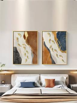 The Handmade Flair - Auspicious Orange Framed Wall Art (Pack of 2)