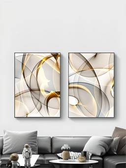 The Handmade Flair - Flowing Golden Framed Wall Art (Pack of 2)