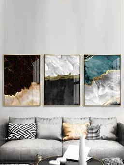 The Handmade Flair - Golden Marble Framed Wall Art (Pack of 3)