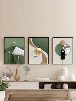 The Handmade Flair - Luxury Green Framed Wall Art (Pack of 3)