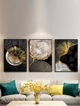 The Handmade Flair - Golden Rings Framed Wall Art (Pack of 3)