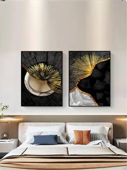 The Handmade Flair - Golden Rings Framed Wall Art (Pack of 2)