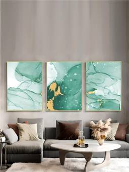 The Handmade Flair - Green Golden Framed Wall Art (Pack of 3)