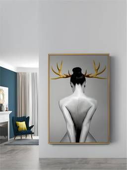 The Handmade Flair - Golden Antlered Framed Wall Art