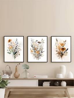 The Handmade Flair - Floral Minimalist Framed Wall Art (Pack of 3)