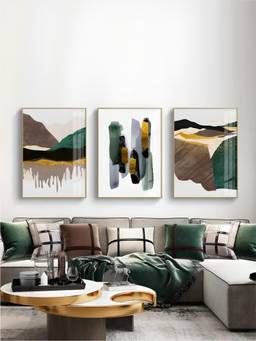 The Handmade Flair - Landscape Mountain Framed Wall Art (Pack of 3)