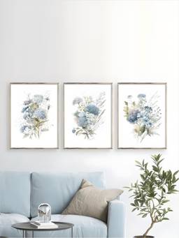 The Handmade Flair - Botanical Floral Watercolor Minimalist Framed Wall Art (Pack of 3)