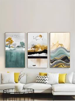 The Handmade Flair - Landscape Mountain Framed Wall Art (Pack of 3)