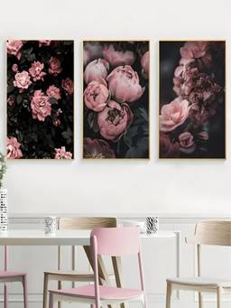 The Handmade Flair - Floral Ink Art Minimalist Framed Wall Art (Pack of 3)