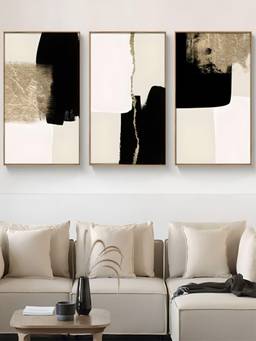 The Handmade Flair - Beige Golden Framed Wall Art (Pack of 3)