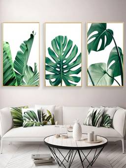 The Handmade Flair - Green Leaves Framed Wall Art (Pack of 3)