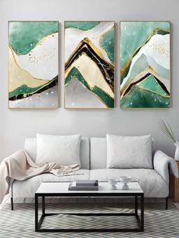 The Handmade Flair - Golden Green Framed Wall Art (Pack of 3)