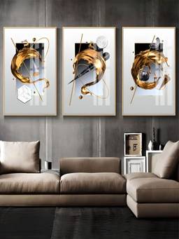 The Handmade Flair - Golden Splash Framed Wall Art (Pack of 3)