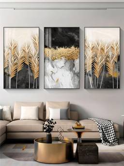 The Handmade Flair - Marble Golden Framed Wall Art (Pack of 3)
