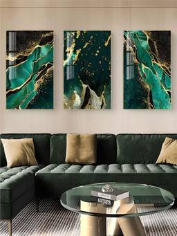The Handmade Flair - Marble Golden Framed Wall Art (Pack of 3)